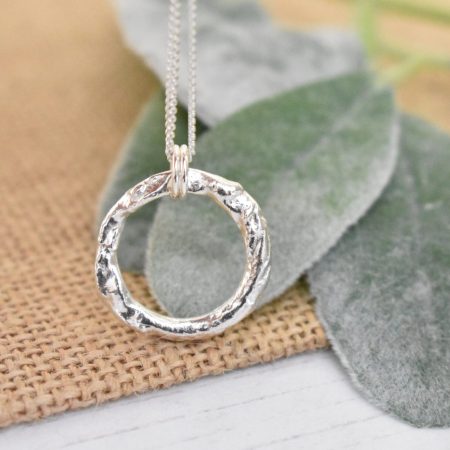 Organic Recycled Molten Sterling Silver Ring Necklace HALLMARKED