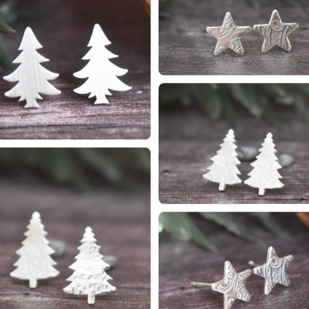 Christmas Tree or Star Earrings, Christmas Tree Star Studs, Stocking Filler, Festive Earrings, Sterling Silver
