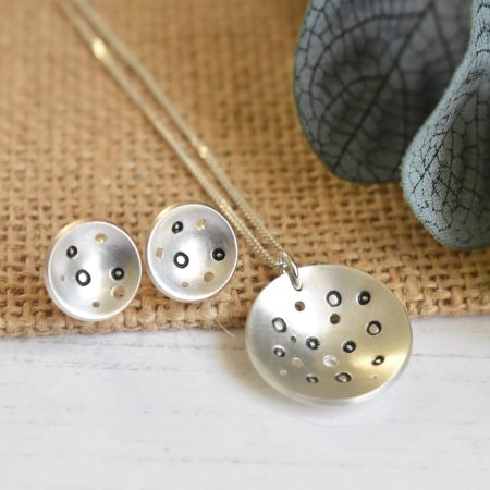 Necklace and Earring Set Circle holes 'LIFE' disc