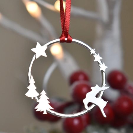 Christmas Scene Tree Decoration Handmade Keepsake Sterling Silver