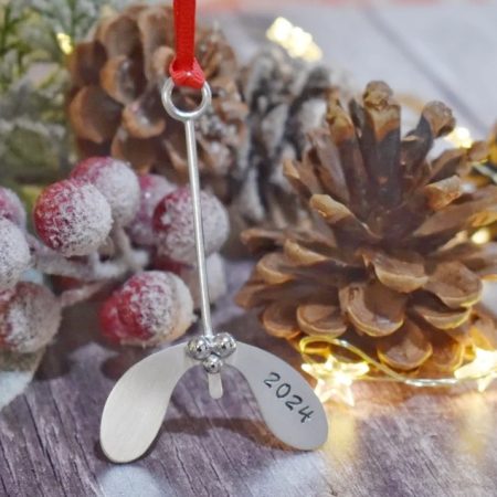 Sterling Silver Mistletoe Christmas Tree Decoration Personalised Everlasting Mistletoe Hanging Tree Decoration UK Hallmarked
