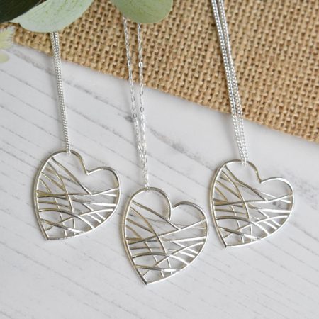 Sterling Silver Domed Wire Love Heart Necklace Limited Edition